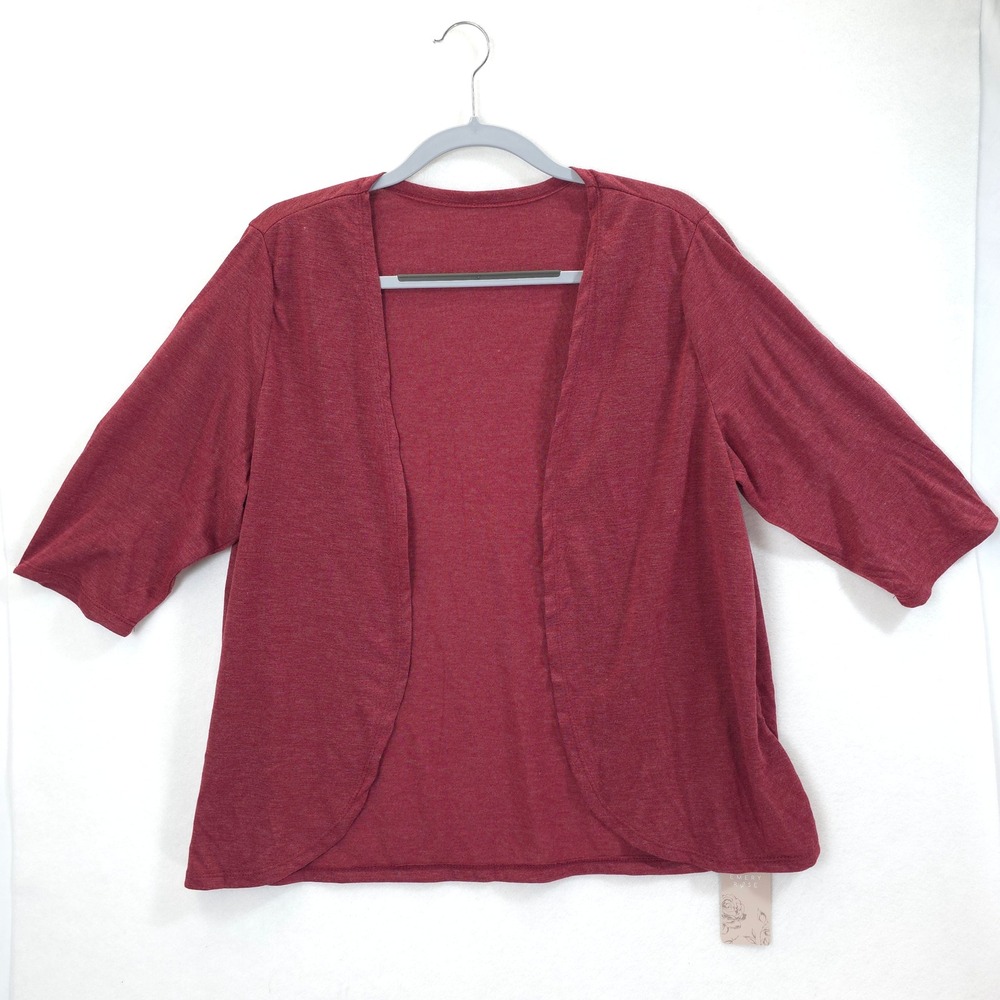 Emery Rose Cardigan Open Front Heathered Burgundy Women 1XL Casual Minimalist